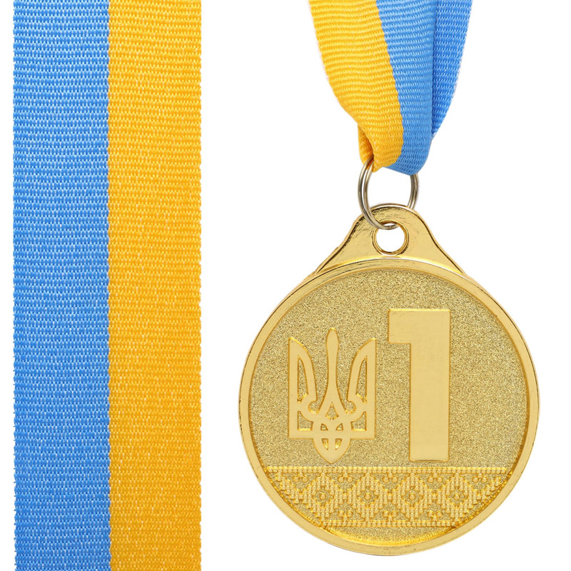 Медаль спортивна зі стрічкою SP-Sport UKRAINE з українською символікою C-9292 ø5см золото, срібло, бронза