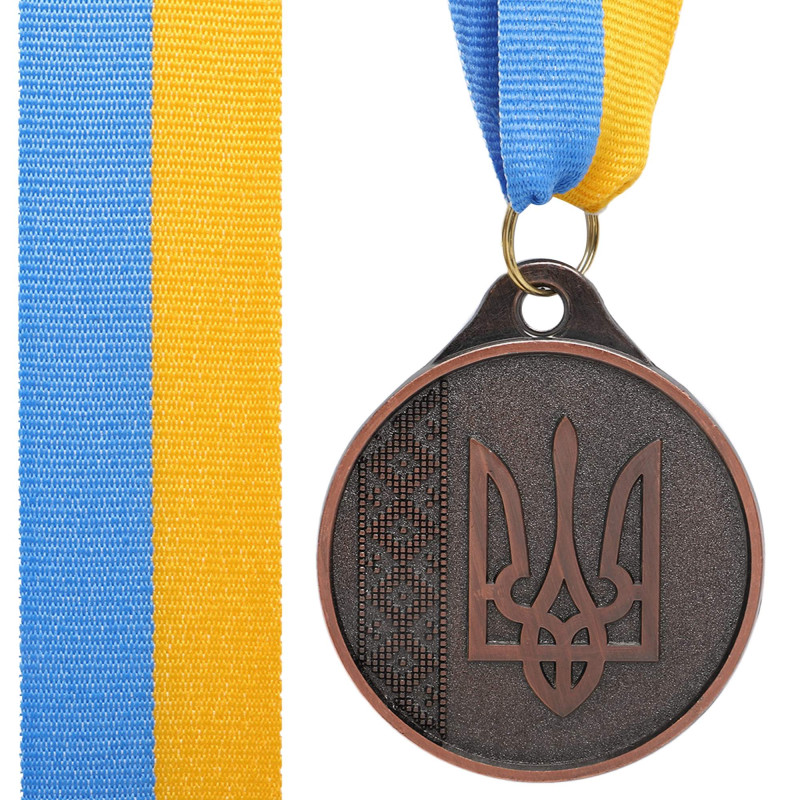 Медаль спортивна зі стрічкою SP-Sport UKRAINE з українською символікою C-9294 ø5см золото, срібло, бронза