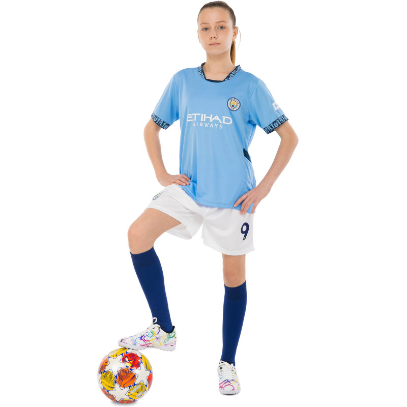 Форма футбольна дитяча із символікою футбольного клубу MANCHESTER CITY HAALAND 9 домашня 2025 SP-Sport CO-4620 20-30 блакитний-білий