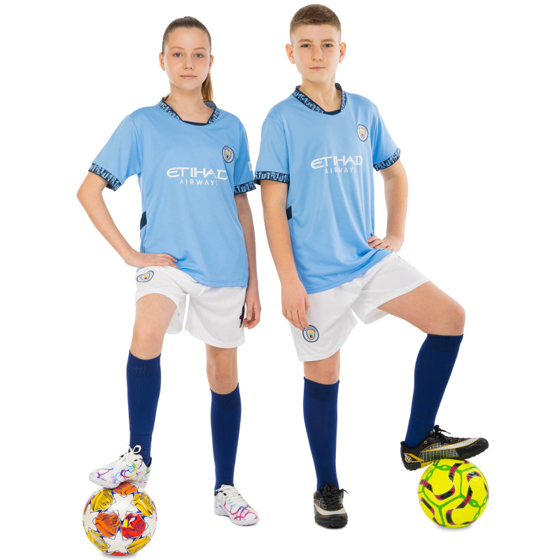 Форма футбольна дитяча із символікою футбольного клубу MANCHESTER CITY HAALAND 9 домашня 2025 SP-Sport CO-4620 20-30 блакитний-білий