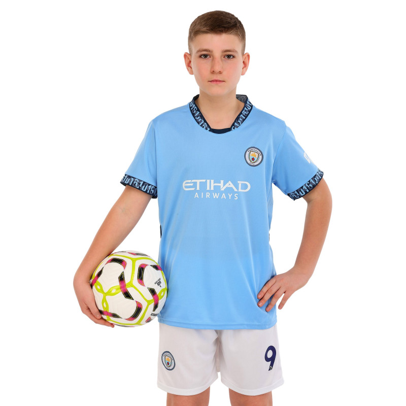 Форма футбольна дитяча із символікою футбольного клубу MANCHESTER CITY HAALAND 9 домашня 2025 SP-Sport CO-4620 20-30 блакитний-білий