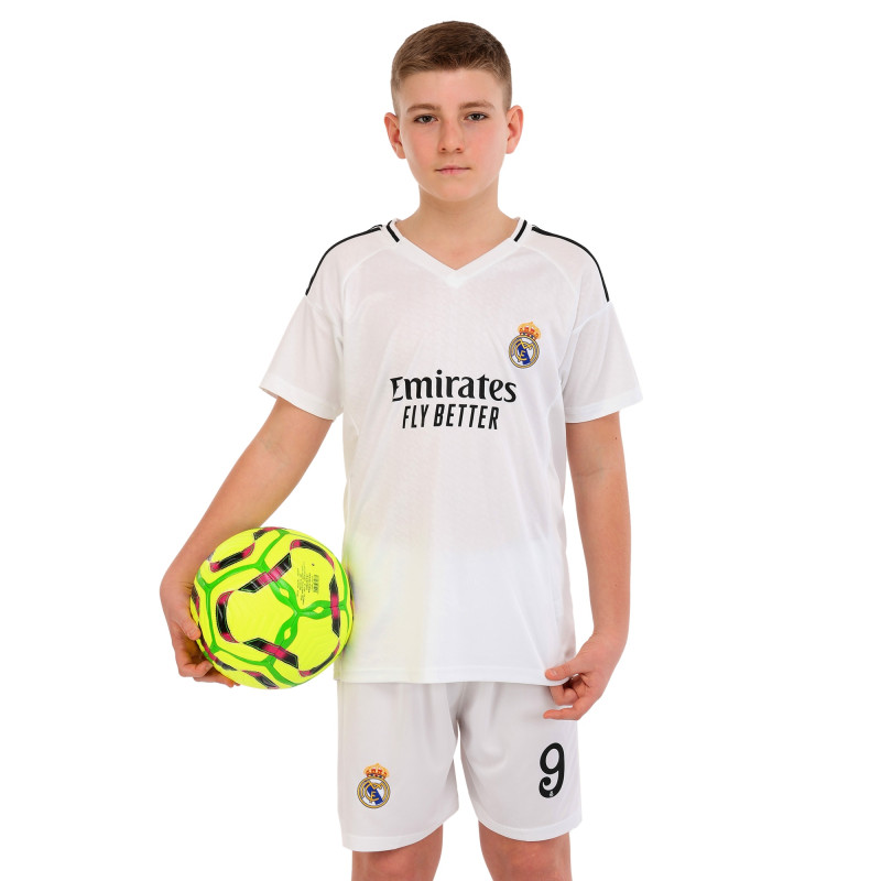Форма футбольна дитяча із символікою футбольного клубу REAL MADRID MBAPPE 9 домашня 2025 SP-Sport CO-4633 20-30 білий