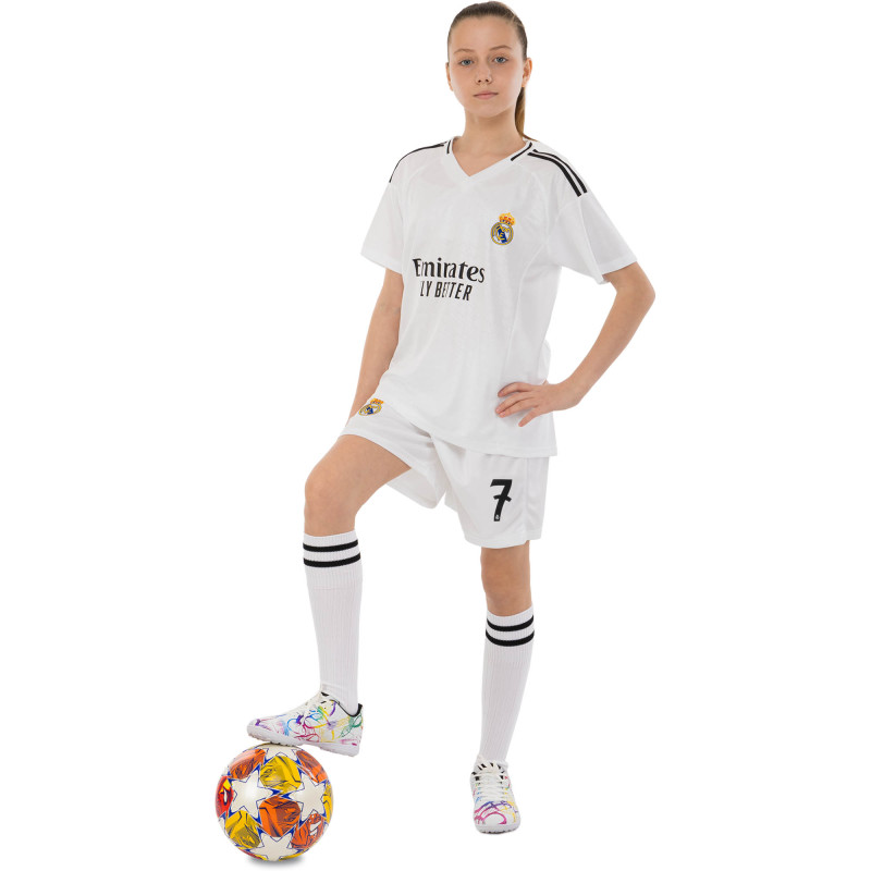Форма футбольна дитяча із символікою футбольного клубу REAL MADRID VINI JR 7 домашня 2025 SP-Sport CO-4635 20-30 білий