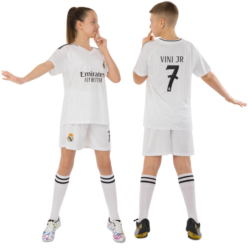 Форма футбольна дитяча із символікою футбольного клубу REAL MADRID VINI JR 7 домашня 2025 SP-Sport CO-4635 20-30 білий