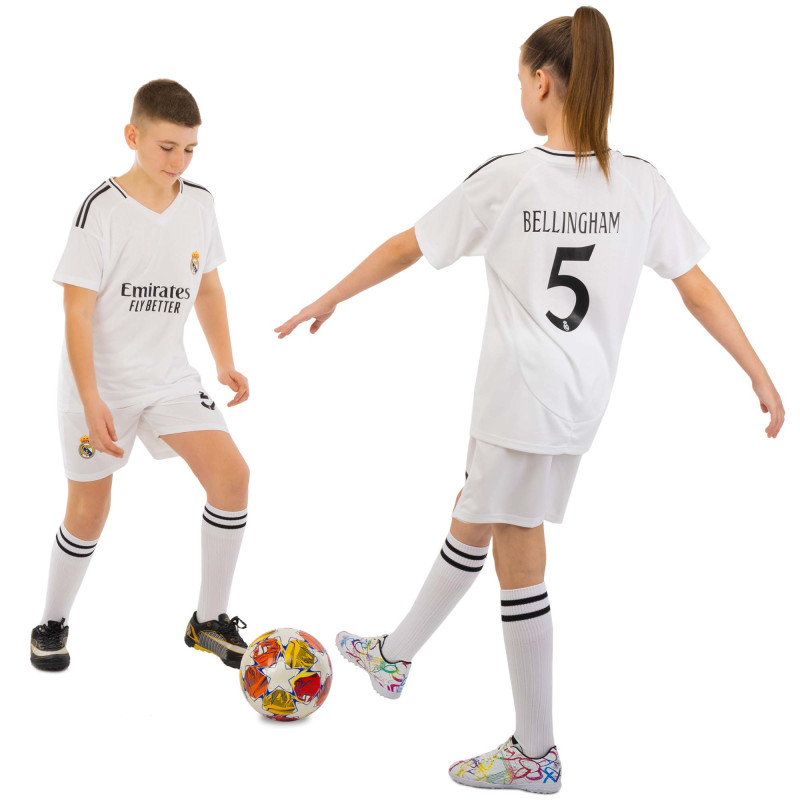 Форма футбольна дитяча із символікою футбольного клубу REAL MADRID BELLINGHAM 5 домашня 2025 SP-Sport CO-4636 20-30 білий