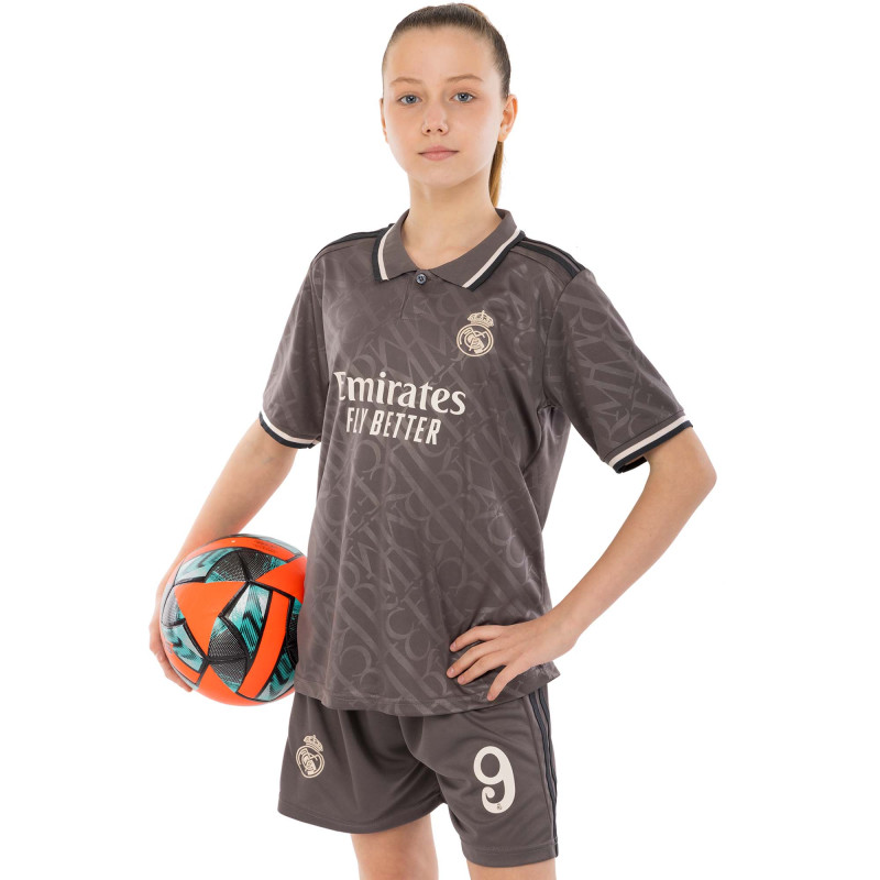Форма футбольна дитяча із символікою футбольного клубу REAL MADRID MBAPPE 9 резервна 2025 SP-Sport CO-4646 20-30 сірий