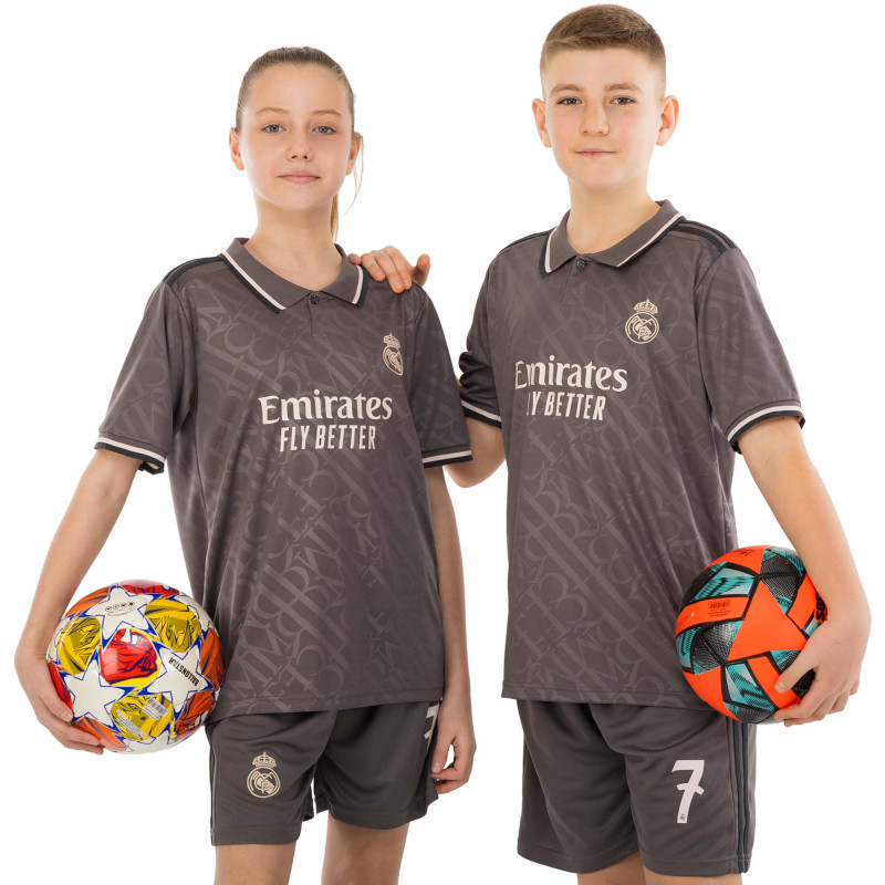 Форма футбольна дитяча із символікою футбольного клубу REAL MADRID VINI JR 7 резервна 2025 SP-Sport CO-4648 20-30 сірий