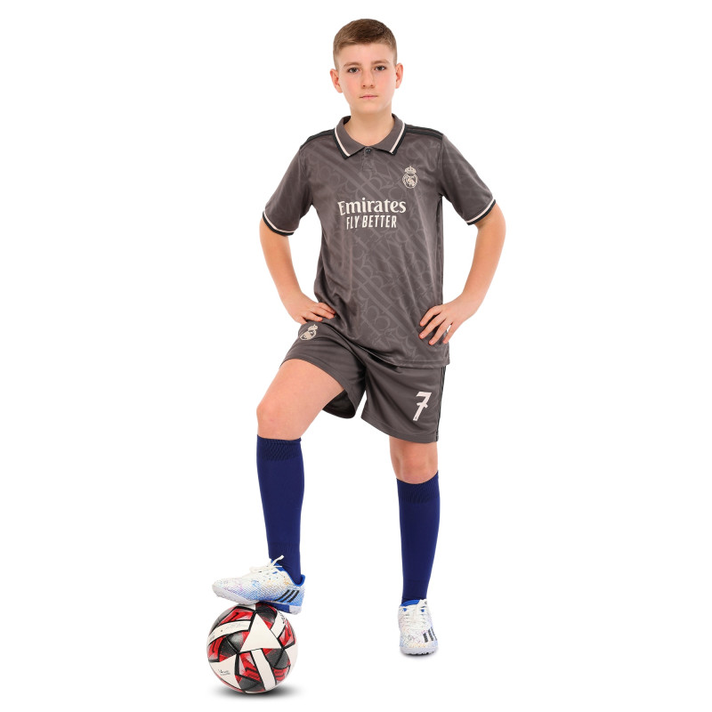 Форма футбольна дитяча із символікою футбольного клубу REAL MADRID VINI JR 7 резервна 2025 SP-Sport CO-4648 20-30 сірий