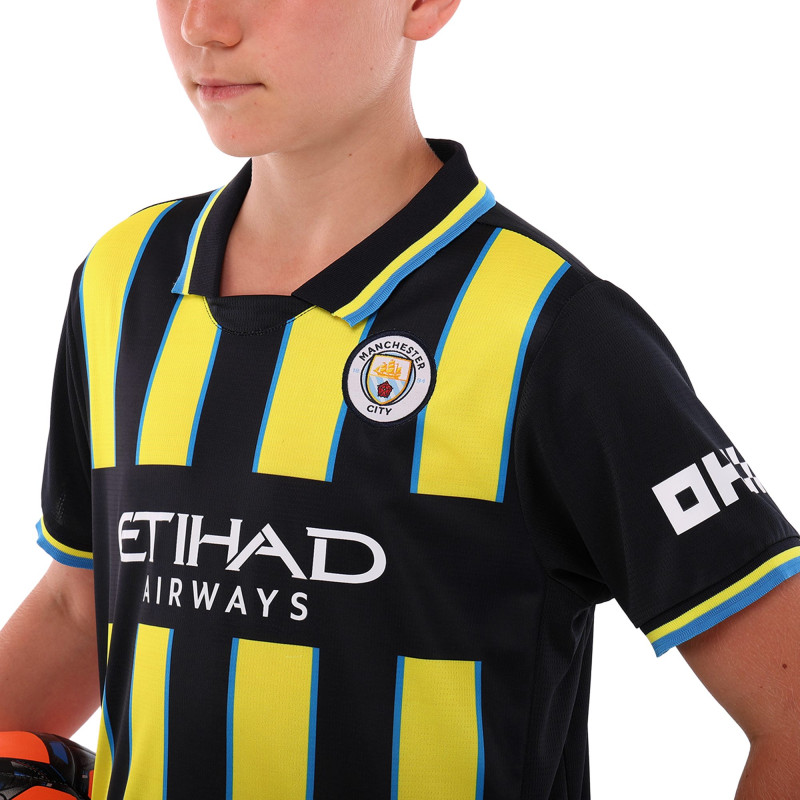 Форма футбольна дитяча із символікою футбольного клубу MANCHESTER CITY гостьова 2025 SP-Sport CO-4717 20-28 чорний-салатовий