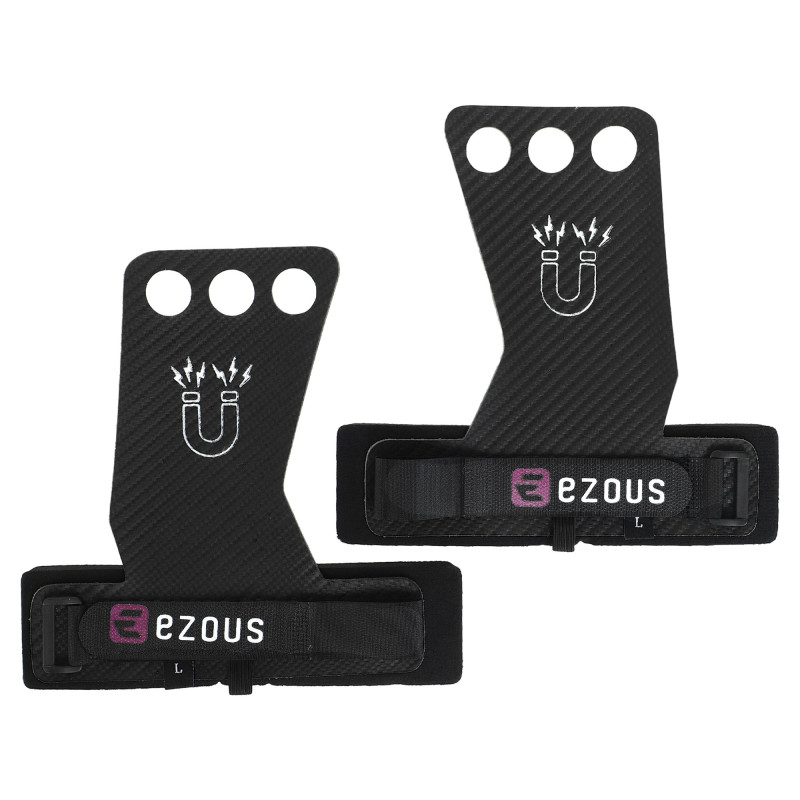 Гімнастичні накладки рукавички для турніка 3 HOLE CARBON HAND GRIPS EZOUS D-15 2шт розмір S-L чорний