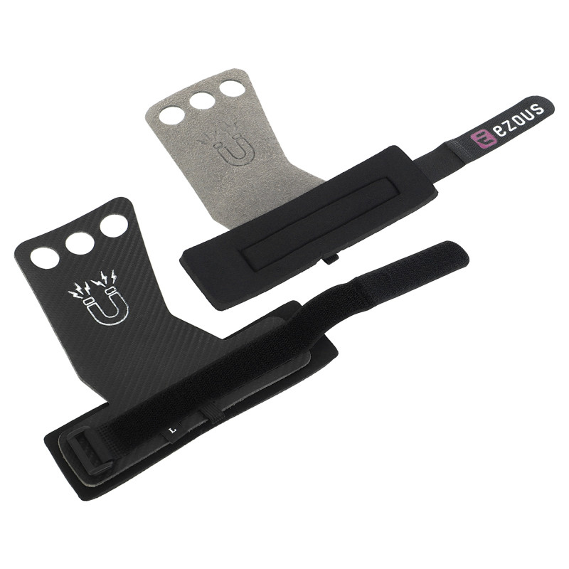 Гімнастичні накладки рукавички для турніка 3 HOLE CARBON HAND GRIPS EZOUS D-15 2шт розмір S-L чорний
