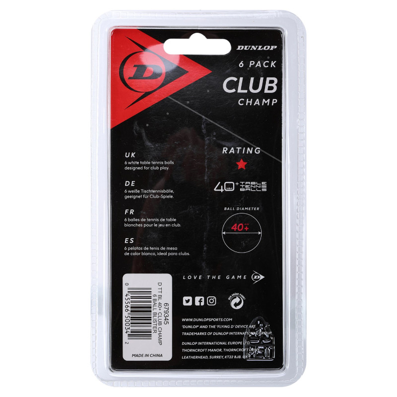 Набір м'ячів для настільного тенісу DUNLOP DL679345 CLUB CHAMP 6шт білий