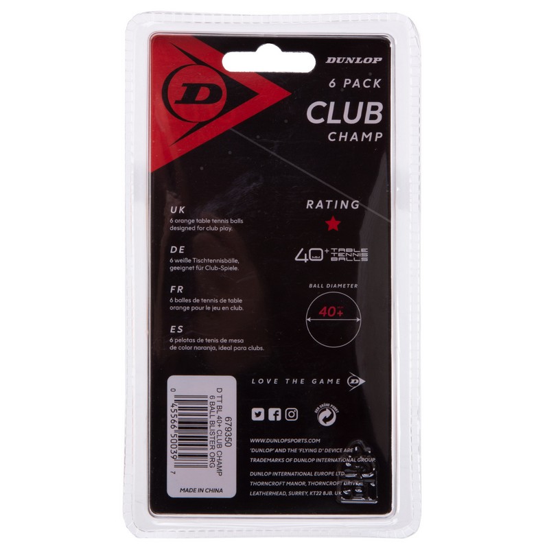 Набір м'ячів для настільного тенісу DUNLOP CLUB CHAMP 40+ DL679350 6шт помаранчевий
