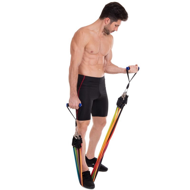 Еспандер багатофункціональний для фітнесу 9 джгутів Resistance Band Zelart DT-1002 у чохлі різнокольоровий
