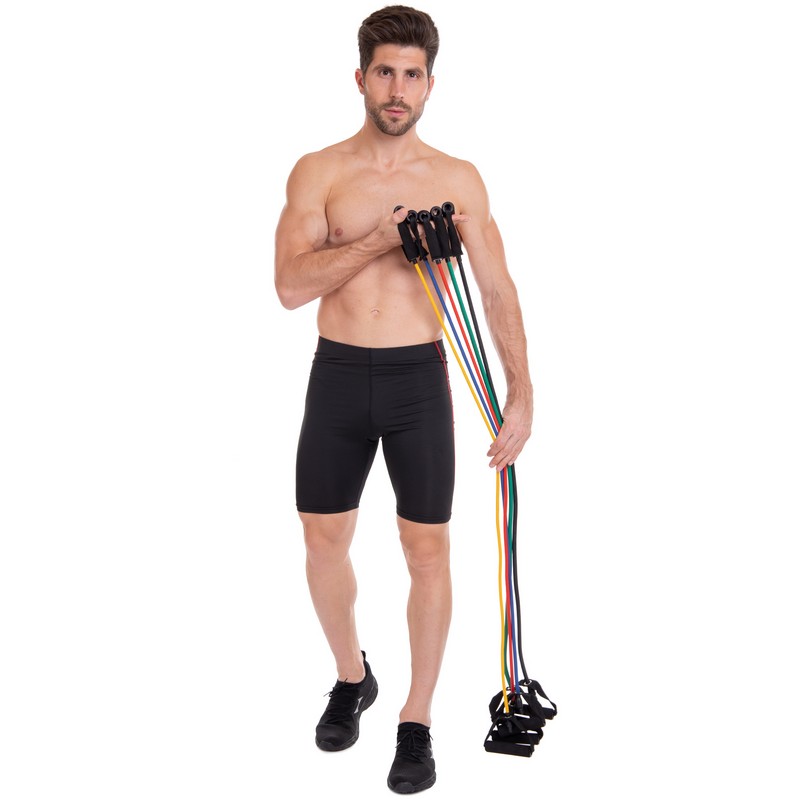 Еспандер багатофункціональний для фітнесу 5 джгутів Resistance Band Zelart ET-500 в чехле різнокольоровий