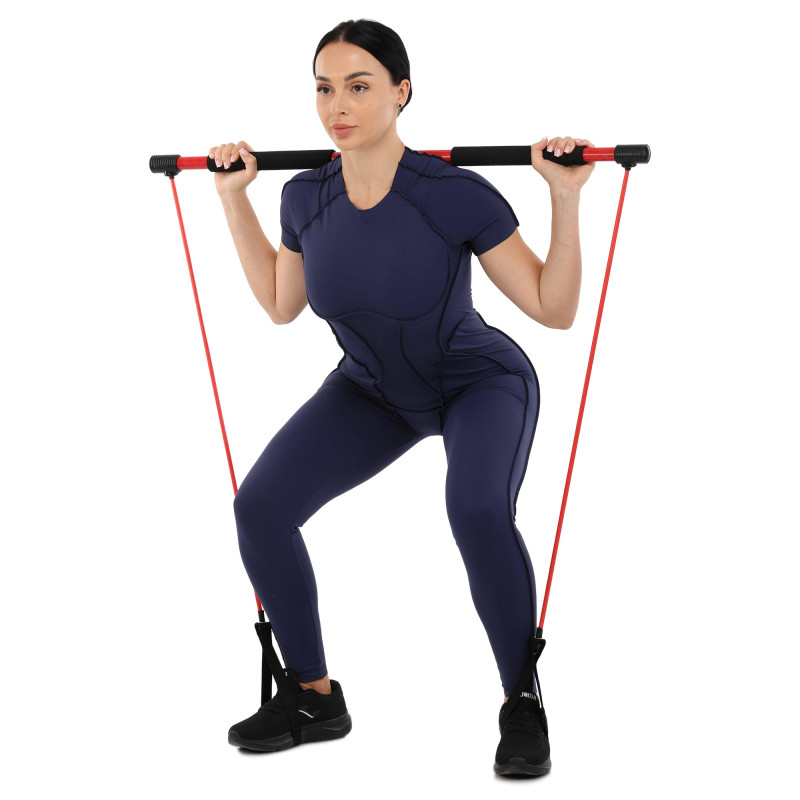 Палка гимнастическая с эспандерами Gym Stick для фитнеса SP-Sport F-932 1м чорний-червоний