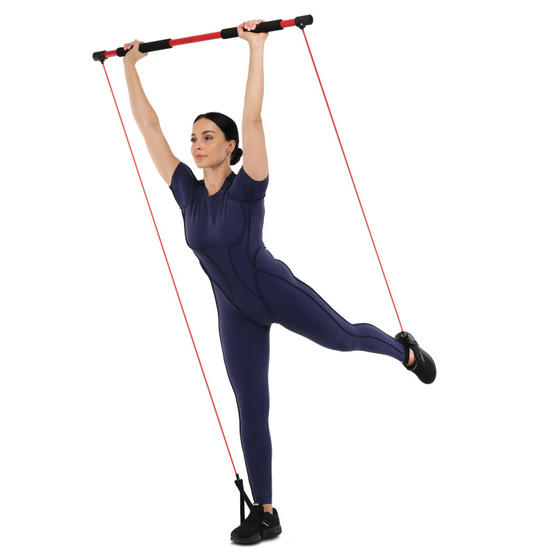 Палка гимнастическая с эспандерами Gym Stick для фитнеса SP-Sport F-932 1м чорний-червоний