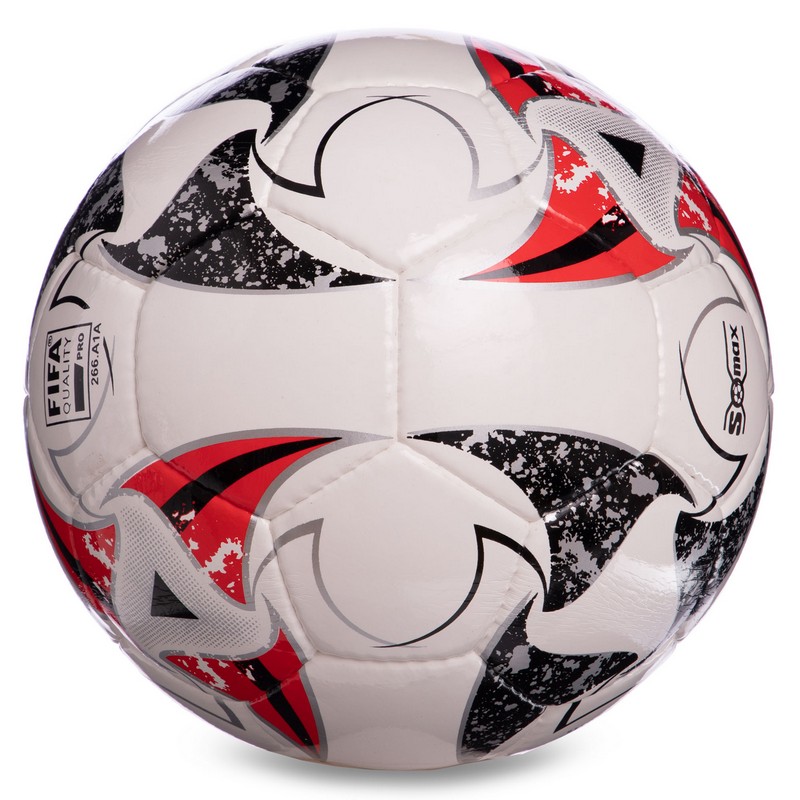 М'яч футбольний SOCCERMAX FIFA FB-0003 №5 PU білий-сірий-червоний