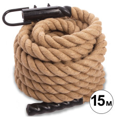 Канат для лазіння із сизалю з кріпленням COMBAT BATTLE ROPE Zelart FI-0910-15 15м коричневий