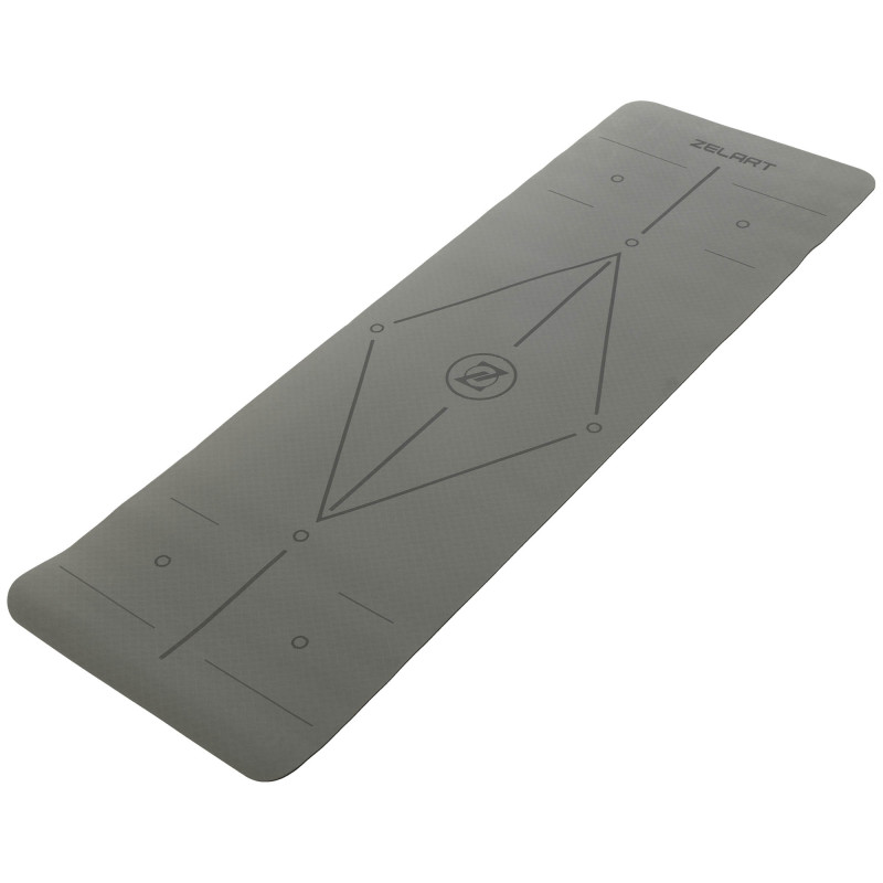 Килимок для йоги та фітнесу TPE двошаровий Zelart FI-2579 (MD9038) 183x61x0,6см сірий