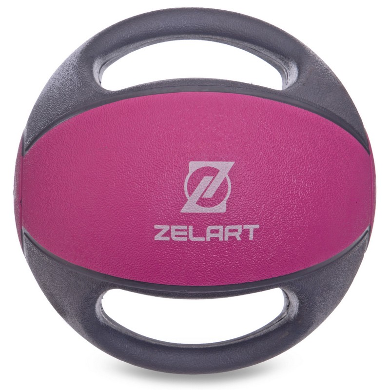 Медбол м'яч медичний дворучний з хватами Zelart FI-2619-3 3кг сірий-рожевий