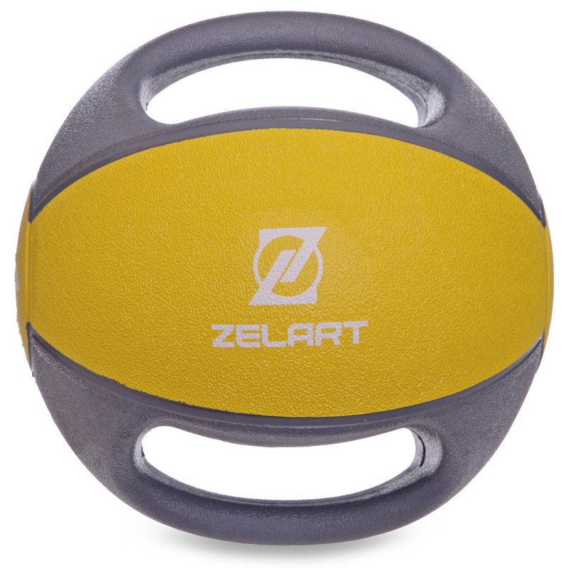 Медбол м'яч медичний дворучний з хватами Zelart FI-2619-4 4кг сірий-жовтий