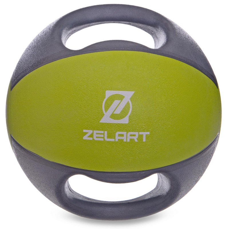 Медбол м'яч медичний дворучний з хватами Zelart FI-2619-5 5кг сірий-зелений