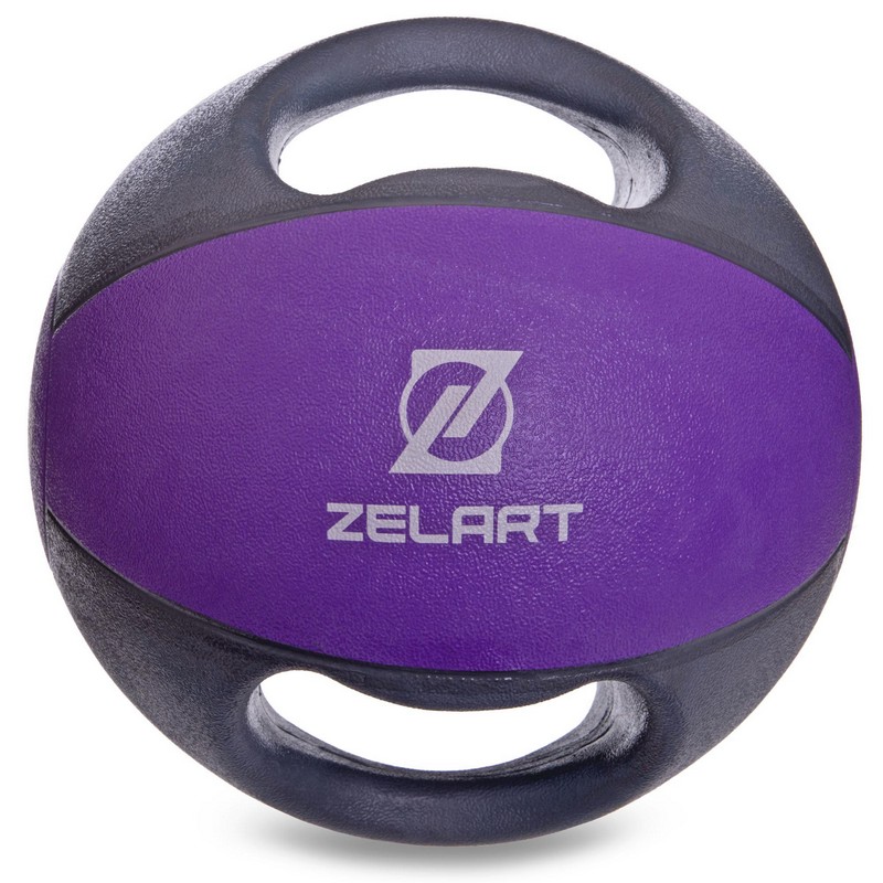 Медбол м'яч медичний дворучний з хватами Zelart FI-2619-8 8кг сірий-фіолетовий