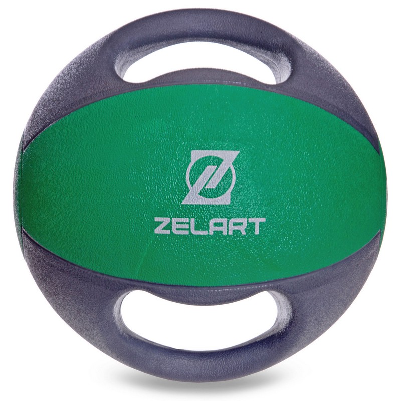 Медбол м'яч медичний дворучний з хватами Zelart FI-2619-9 9кг сірий-зелений