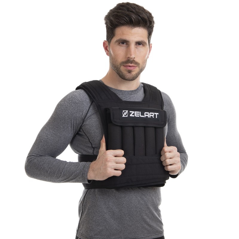 Жилет обважнювач з регульованою вагою Zelart WEIGTH VEST FI-2630-20 вага-2-20 кг чорний
