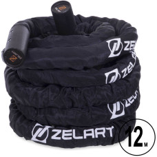 Канат для кросфіту в захисному рукаві Combat Battle Rope Zelart FI-2631-12 12м чорній