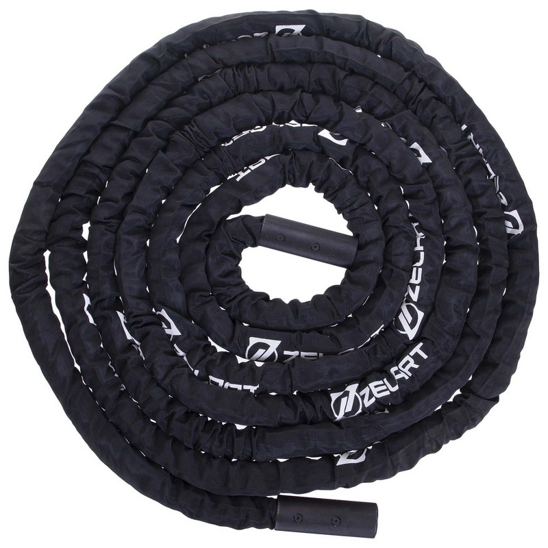 Канат для кросфіту в захисному рукаві Combat Battle Rope Zelart FI-2631-12 12м чорній