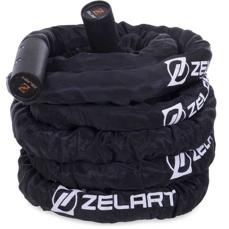 Канат для кросфіту в захисному рукаві Combat Battle Rope Zelart FI-2631-12 12м чорній