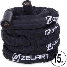 Канат для кросфіту в захисному рукаві Combat Battle Rope Zelart FI-2631-15 15м чорній