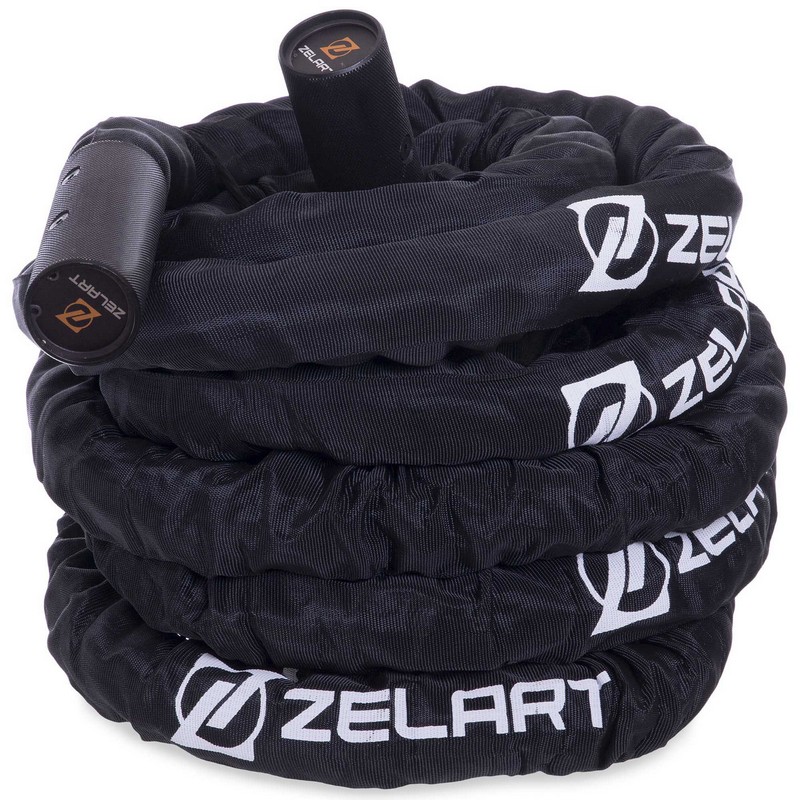 Канат для кросфіту в захисному рукаві Combat Battle Rope Zelart FI-2631-15 15м чорній
