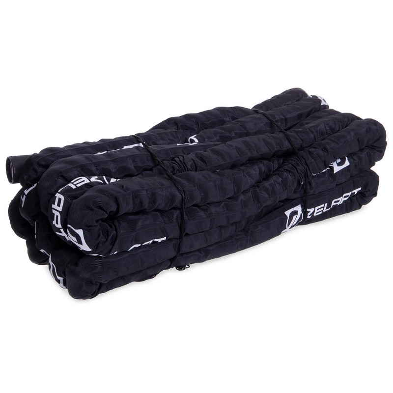 Канат для кросфіту в захисному рукаві Combat Battle Rope Zelart FI-2631-15 15м чорній