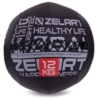 М'яч набивний медичний для кросфіту WALL BALL Zelart FI-2637-12 12кг чорний