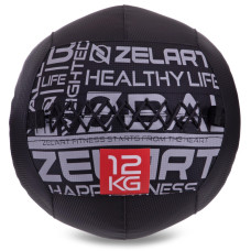 М'яч набивний медичний для кросфіту WALL BALL Zelart FI-2637-12 12кг чорний