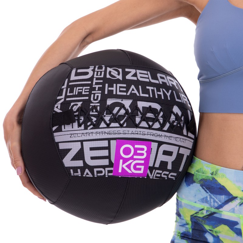 М'яч набивний медичний для кросфіту WALL BALL Zelart FI-2637-3 3кг чорний