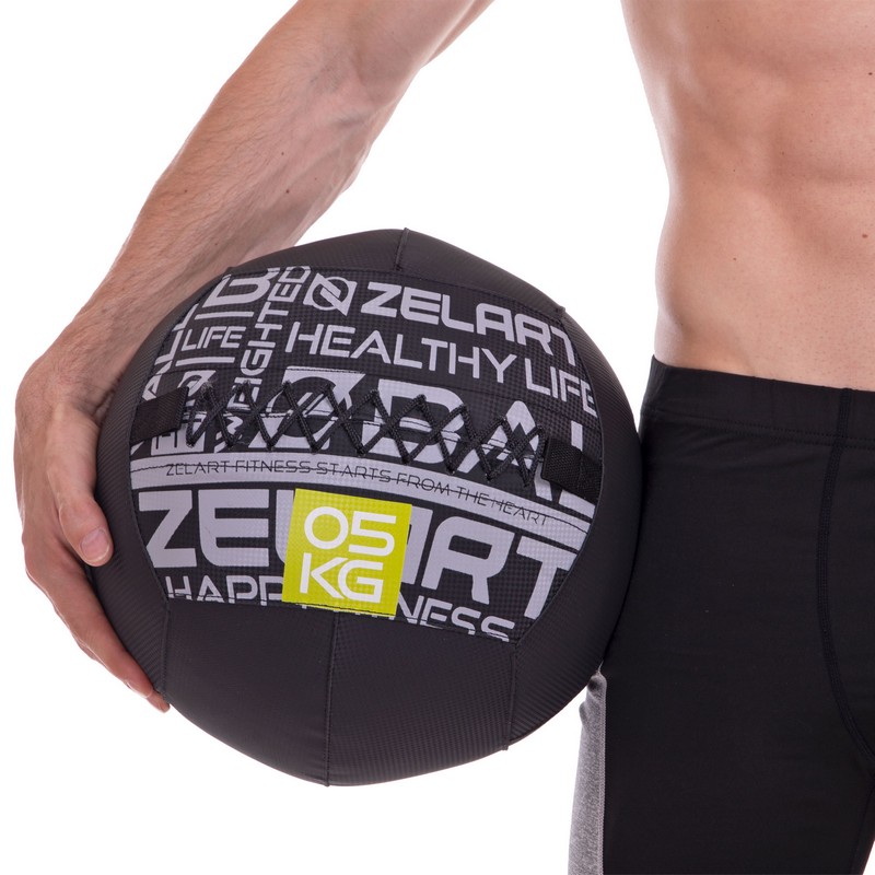 М'яч набивний медичний для кросфіту WALL BALL Zelart FI-2637-5 5кг чорний