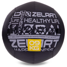 М'яч набивний медичний для кросфіту WALL BALL Zelart FI-2637-9 9кг чорний