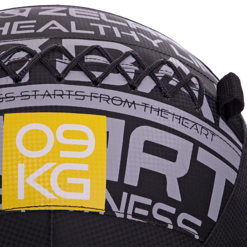 М'яч набивний медичний для кросфіту WALL BALL Zelart FI-2637-9 9кг чорний