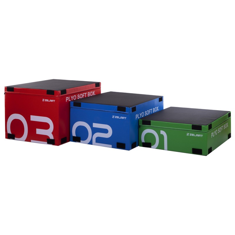 Бокс пліометричний тумба для кросфіту Пліобокс набір 3 боксу Plyo boxes Zelart FI-3635 3шт 90х75х30/45/60см зелений, синій, червоний