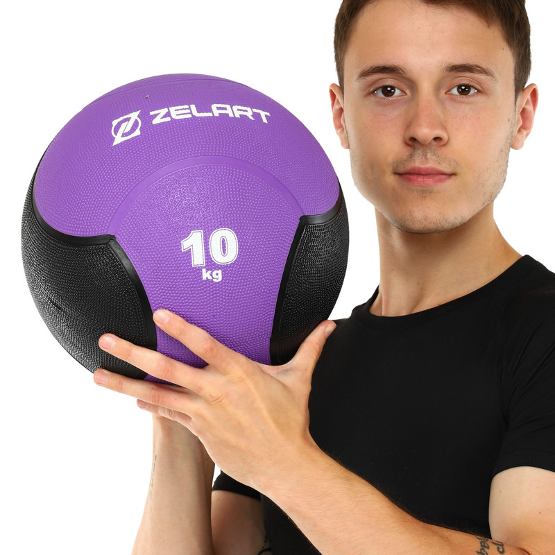 Медбол м'яч медичний Medicine Ball Zelart FI-5121-10 10кг фіолетовий-чорний