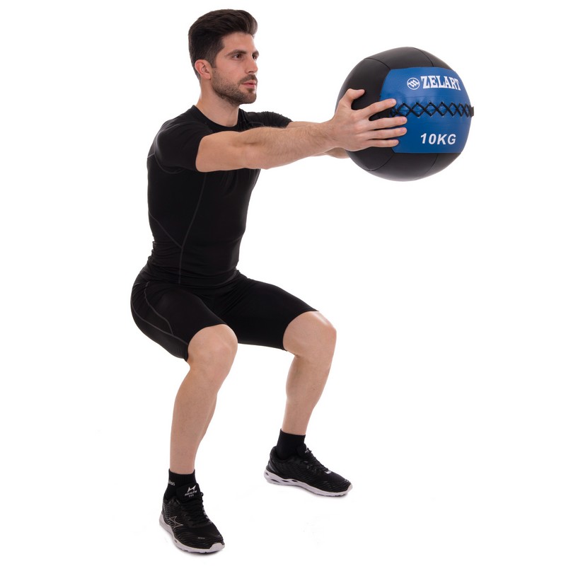 М'яч набивний медичний для кросфіту WALL BALL Zelart FI-5168-10 10кг чорний-синій
