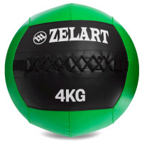 М'яч набивний медичний для кросфіту WALL BALL Zelart FI-5168-4 4кг чорний-зелений
