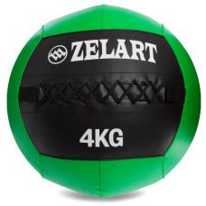М'яч набивний медичний для кросфіту WALL BALL Zelart FI-5168-4 4кг чорний-зелений