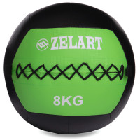 М'яч набивний медичний для кросфіту WALL BALL Zelart FI-5168-8 8кг чорний-зелений