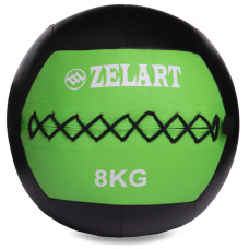 М'яч набивний медичний для кросфіту WALL BALL Zelart FI-5168-8 8кг чорний-зелений
