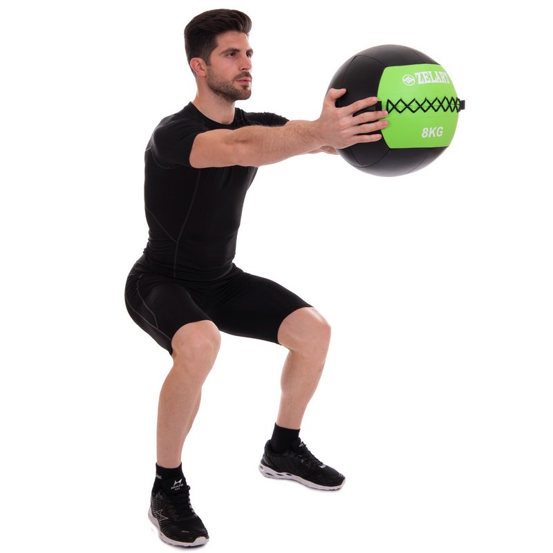 М'яч набивний медичний для кросфіту WALL BALL Zelart FI-5168-8 8кг чорний-зелений